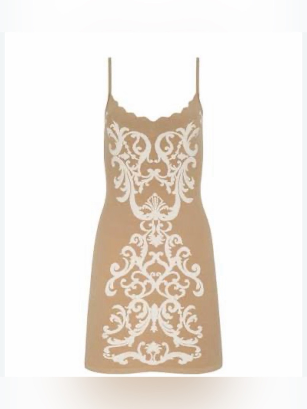 L'AGENCE Beige Slip Dress with White Lace Appliqué